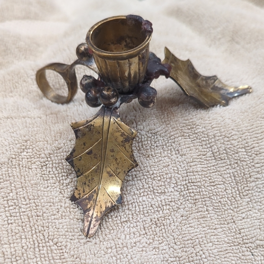 Brass Holly Candle Holder